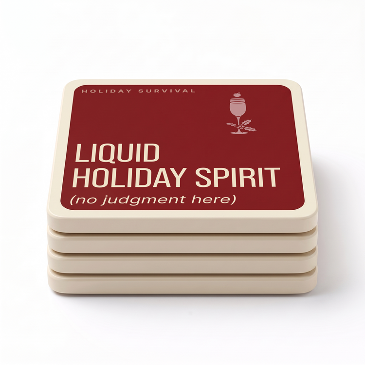 Holiday Survival Funny Coasters | Christmas Gift – Set of 4