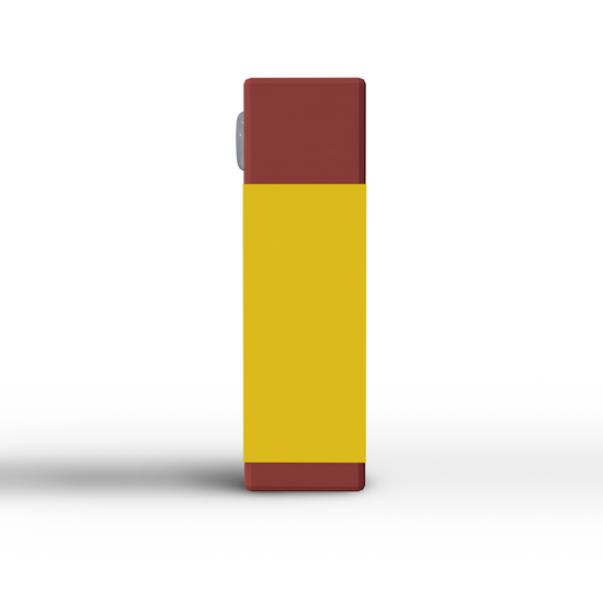 Funny “Emotional Support Brick” gag gift side view showing brown brick with yellow label wrapping and googly eye detail