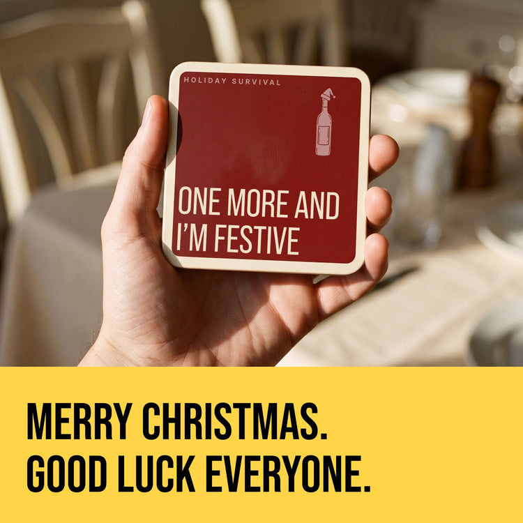 Holiday Survival Funny Coasters | Christmas Gift – Set of 4
