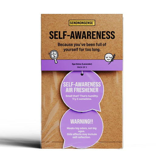 Funny “Self-Awareness” air freshener gag gift with humor text, and white background