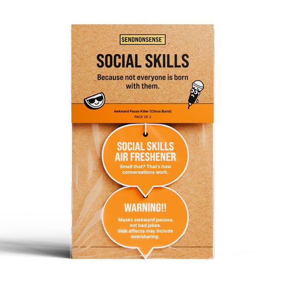 Funny citrus-scented air freshener called “Social Skills” from SendNonsense — a lighthearted gag gift for oversharers.