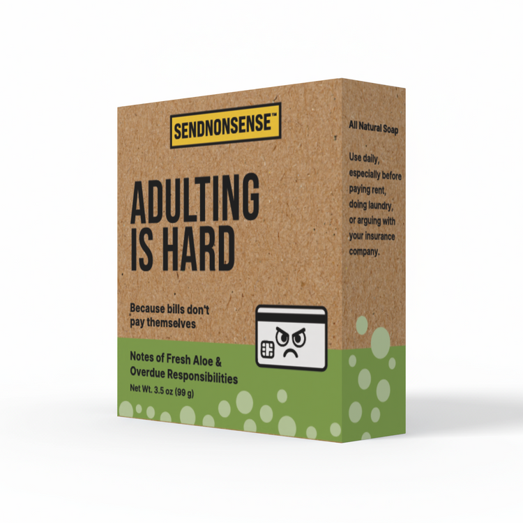 Adulting is Hard soap box at 45 degree angle