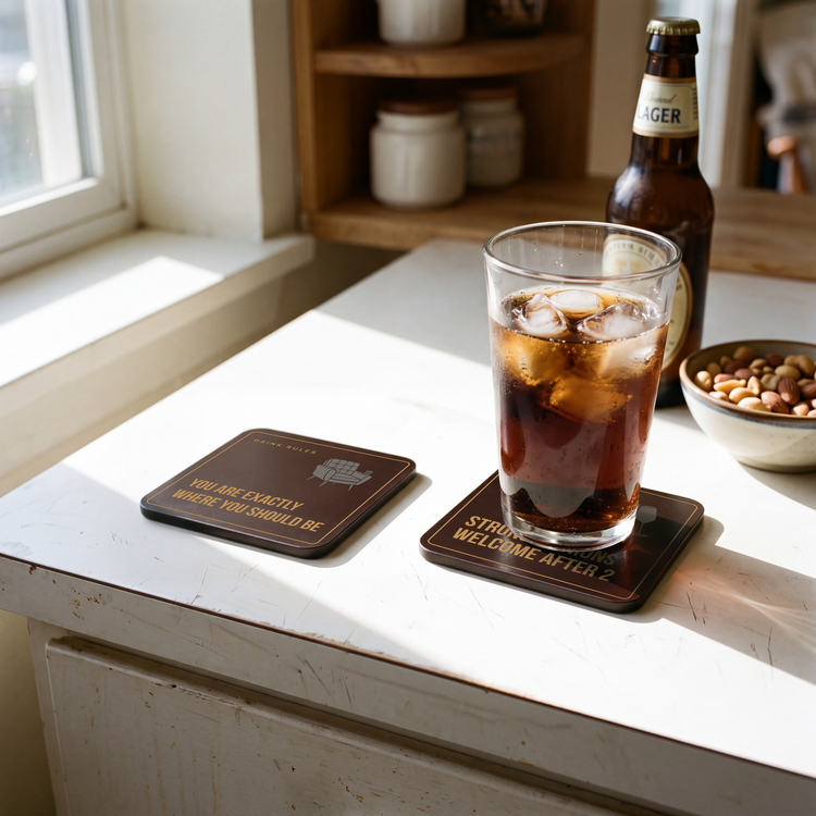 Drink Rules Funny Coasters | Hostess & Cocktail Gift – Set of 4