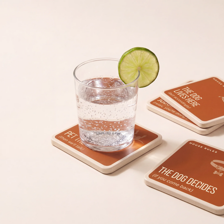 House Rules Funny Dog Coasters | Dog Lover Gift – Set of 4