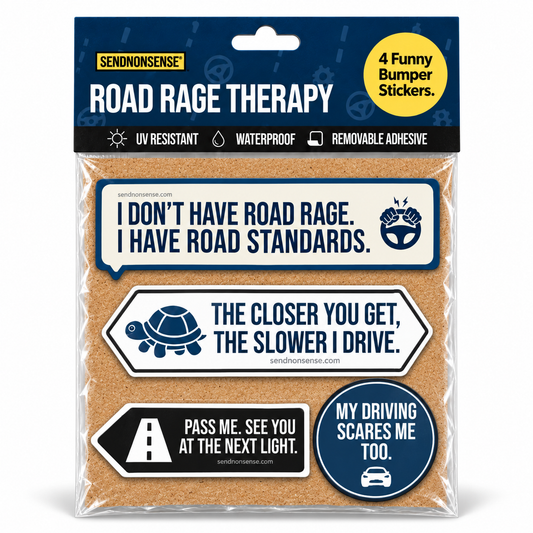 Funny Driving Bumper Stickers – Road Rage Therapy 4-Pack | Vinyl, Waterproof & UV Resistant