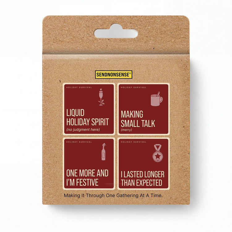 Holiday Survival Funny Coasters | Christmas Gift – Set of 4