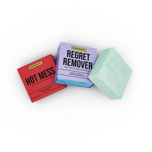Hot Mess Survival Soaps” gag gift featuring three novelty soap bars — Hot Mess, Regret Remover, and Chaos Cleaner set
